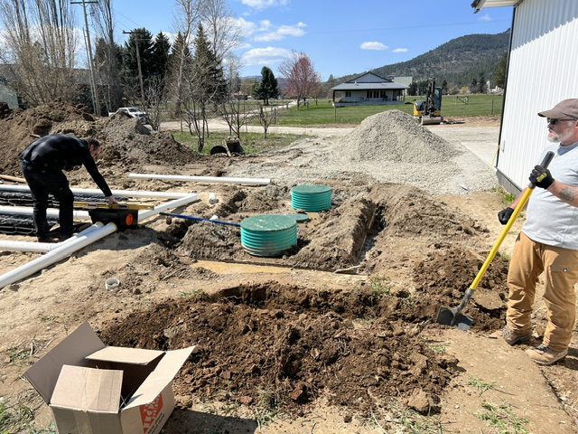 Septic system installation with tanks and trenching in North Idaho